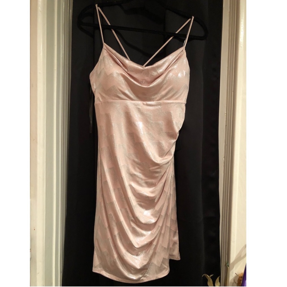 Bebe metallic cowl neck dress